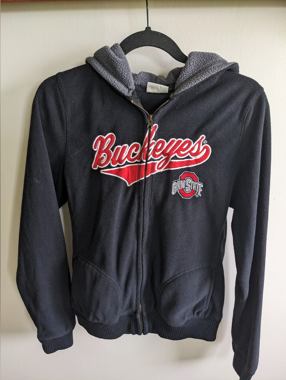 Women's Ohio State Buckeyes Fleece Hooded Zip Up Black Red Vintage? Sz Medium